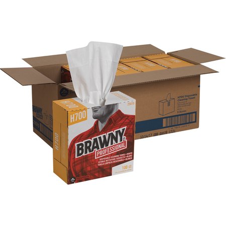 BRAWNY H700 Disposable Cleaning Towels, White, Box, Pulp Fiber, 9.10" x 16.50", 5 PK GPC25070CT